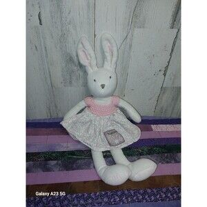 RAGTALES Fifi White Bunny Rabbit Stuffed Animal Plush - Pink Sweater Dress Doll